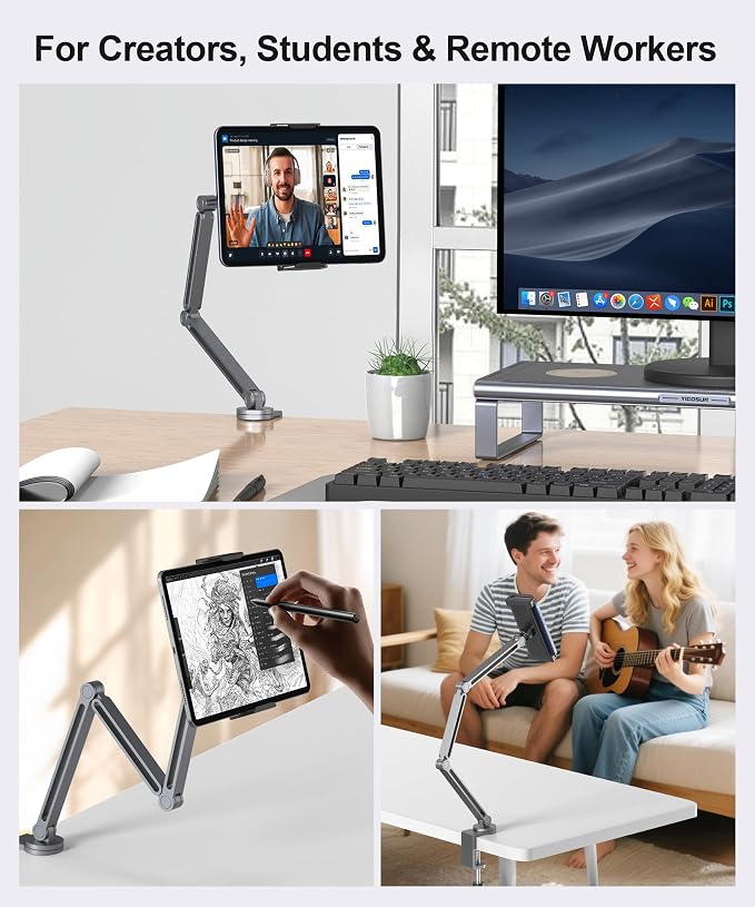 Tablet Arm Mount with Super Grip, Adjustable Foldable Holder & Heavy Duty