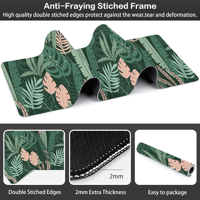 Tropical Plants and Leaves Desk Mat, Large Tropical Palm Leaves Gaming Keyboard