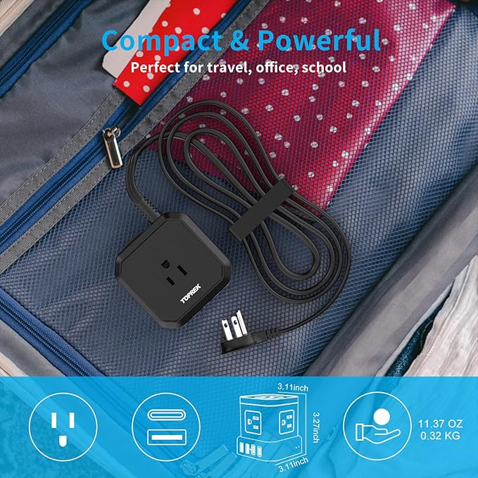 Power Strip with USB, USB C Power Strip with 5 Outlets, 2 USB-C & 2 USB-A
