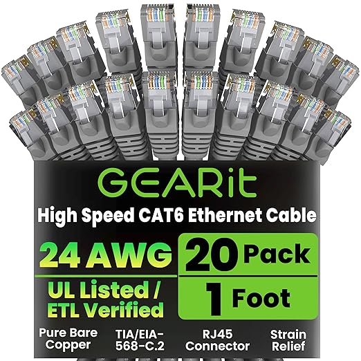 GearIT Cat 6 Ethernet Cable Cat6 Network Patch, Snagless Cord, Internet