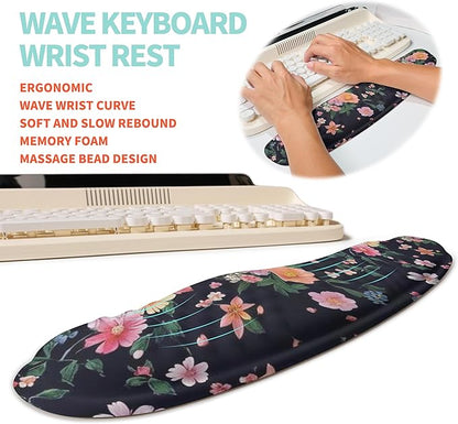 2-in-1 Ergonomic Set, Wave Rise Keyboard Wrist Rest and Massage Bulge Slope
