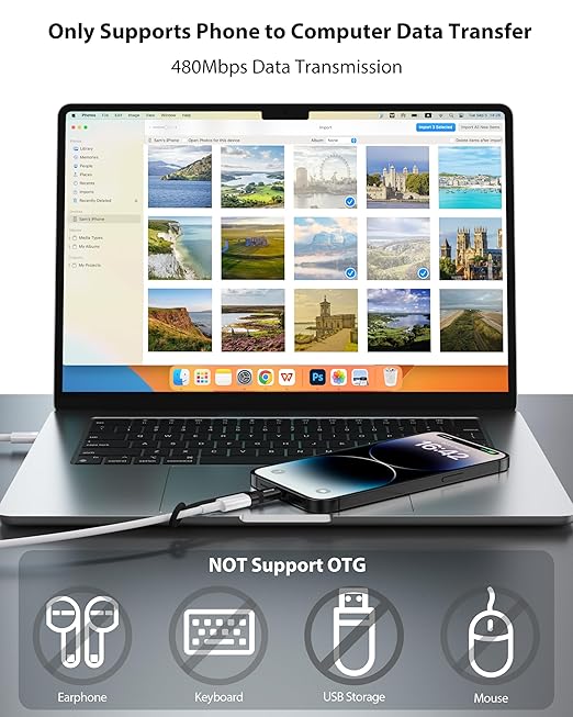 36W USB C to Lightning Cable Adapter, Support Data Sync/PD Fast Charging
