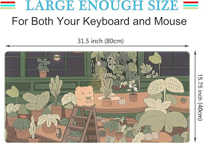 Cute Desk Mat Kawaii Bear Mousepad Cute Anime Plant Desk Protector, Kawai
