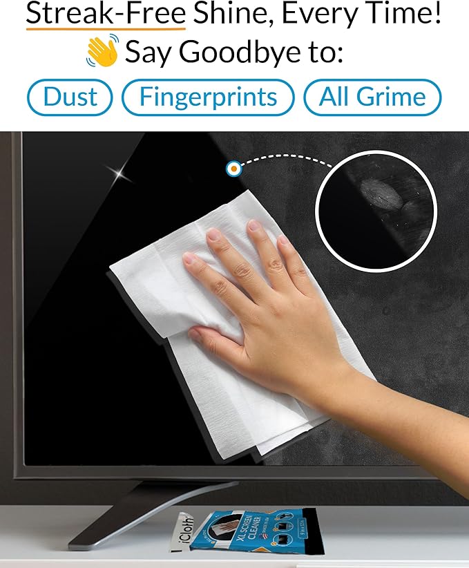 iCloth XL Screen Cleaning Wipes, Lint-Free and Streak-Free, Fast-Drying