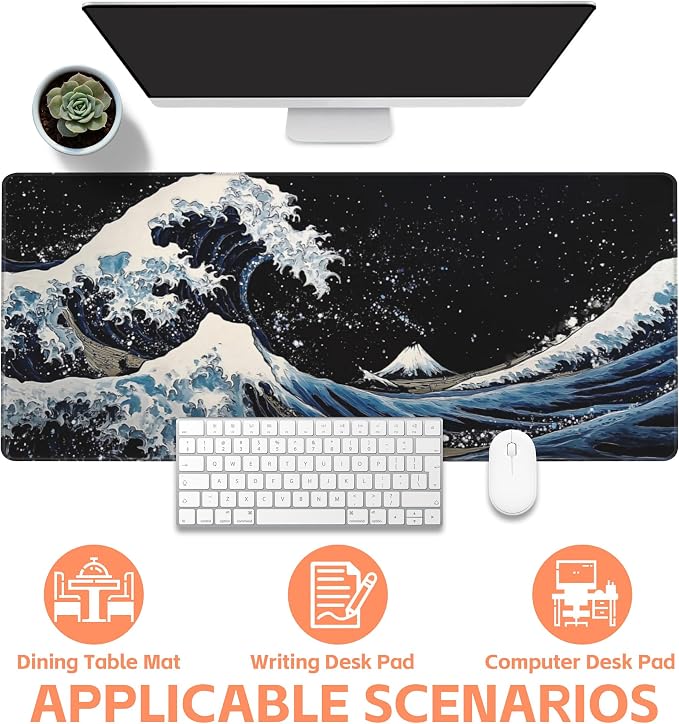 Mouse Pad Large Wave in The Night Sky Non-Slip Game Desk Mat