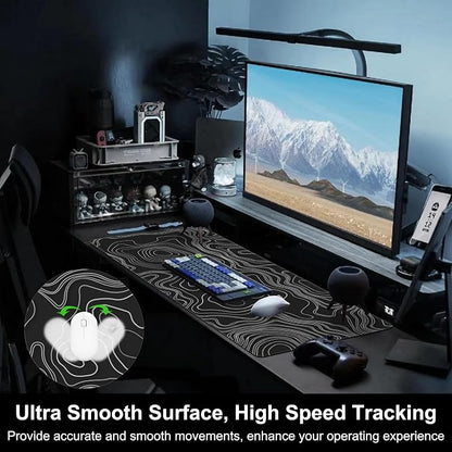 Mouse Pad, Large Mountain Topographic Terrain Map Desk Mat, Extended Non-Slip