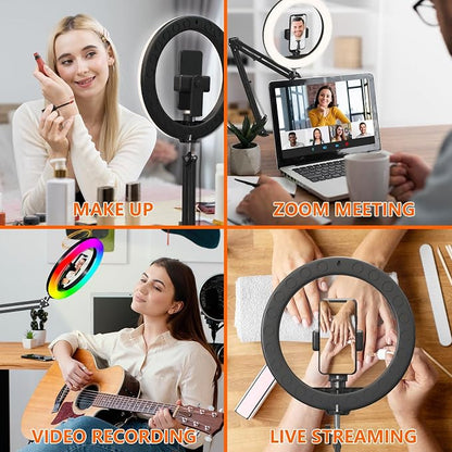 Overhead Phone Mount with Ring Light, 10’’ LED Selfie Light