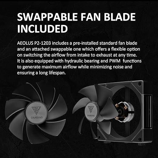 GAMDIAS AEOLUS P2-1203 120mm ARGB PWM Fan, Include Reverse Fan Blade x3 &