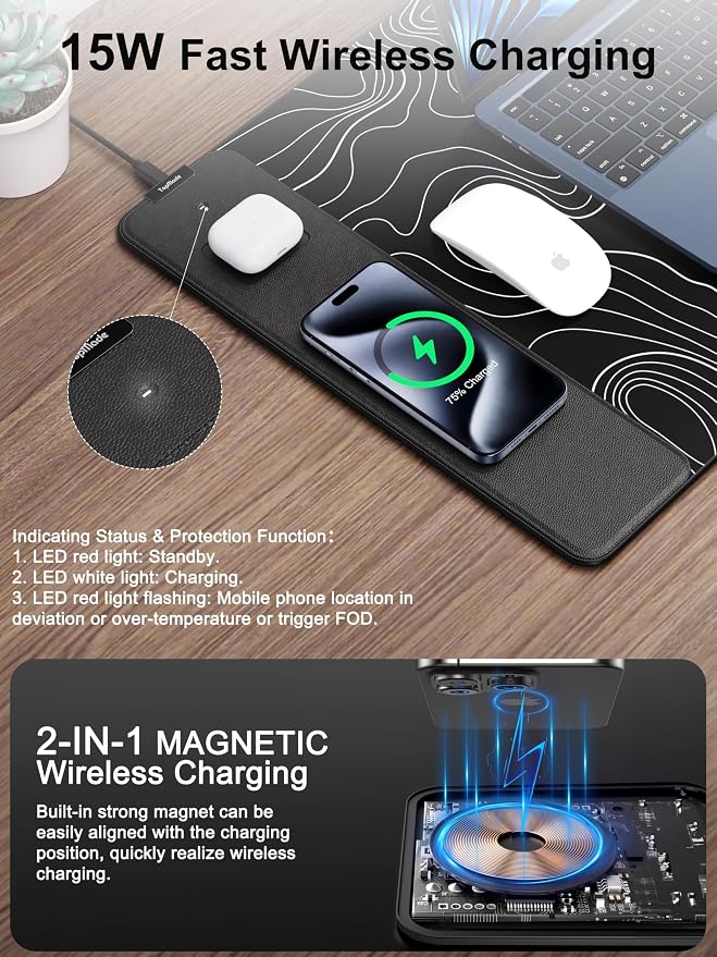 TopMade Mouse Pad with 15W Fast Wireless Charging, 31.5"x15.75" XXL Large