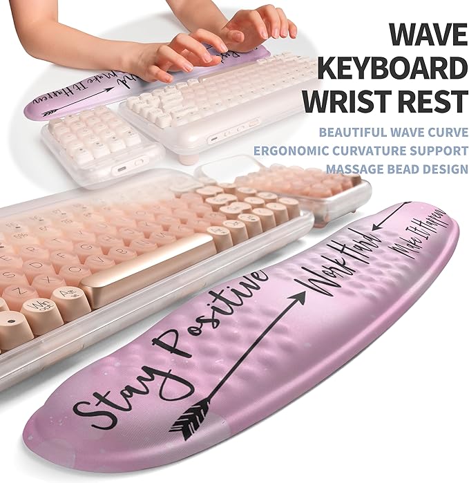 2-in-1 Ergonomic Set, Wave Keyboard Wrist Rest and Massage Slope Mouse Pad