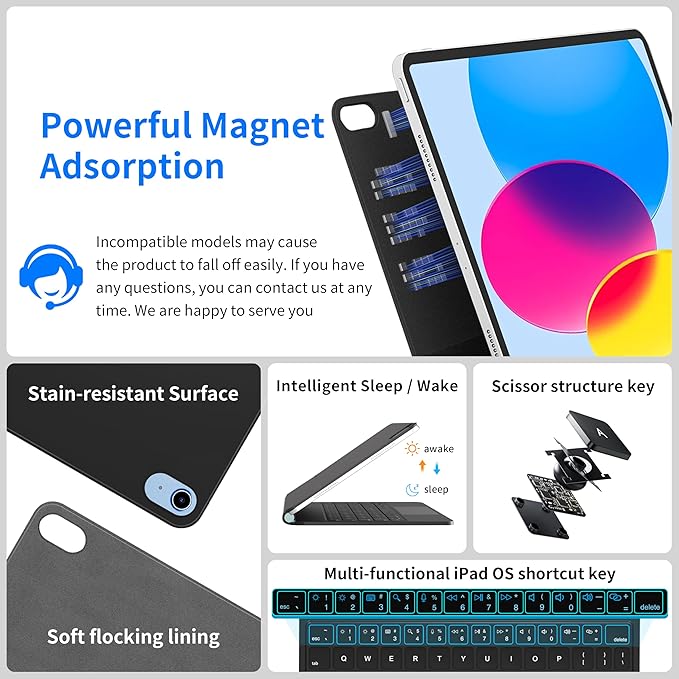 Keyboard Case for iPad 11th and iPad 10th Generation, Magic Keyboard for ipad