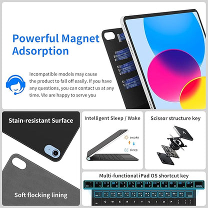 Keyboard Case for iPad 11th and iPad 10th Generation, Magic Keyboard for ipad