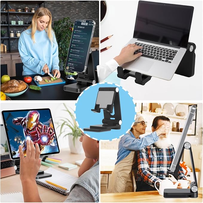 Folding Cell Phone Stand, Laptop Stand, Adjustable Height and Angle Foldable