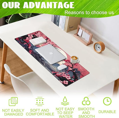 Pink Cherry Blossom Tree Desk Pad, Mountains and Sun Large Gaming Mouse Mat