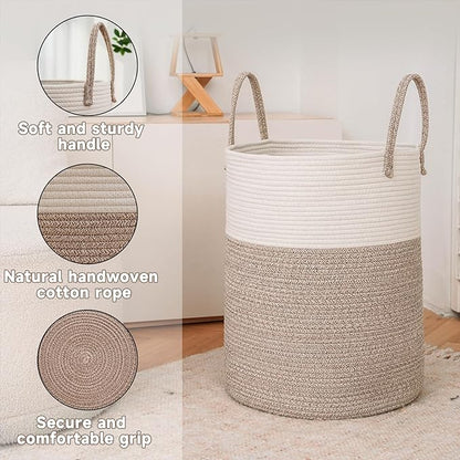 Large Woven Laundry Basket Hamper, 80L Cotton Rope Storage Bin