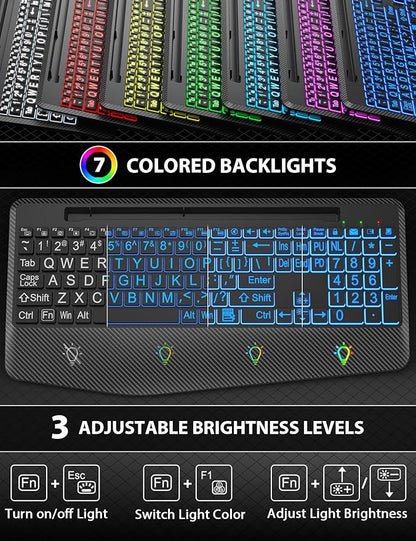 Wireless Keyboard and Mouse Backlits, Wrist Rest, LED Mouse, Rechargeable
