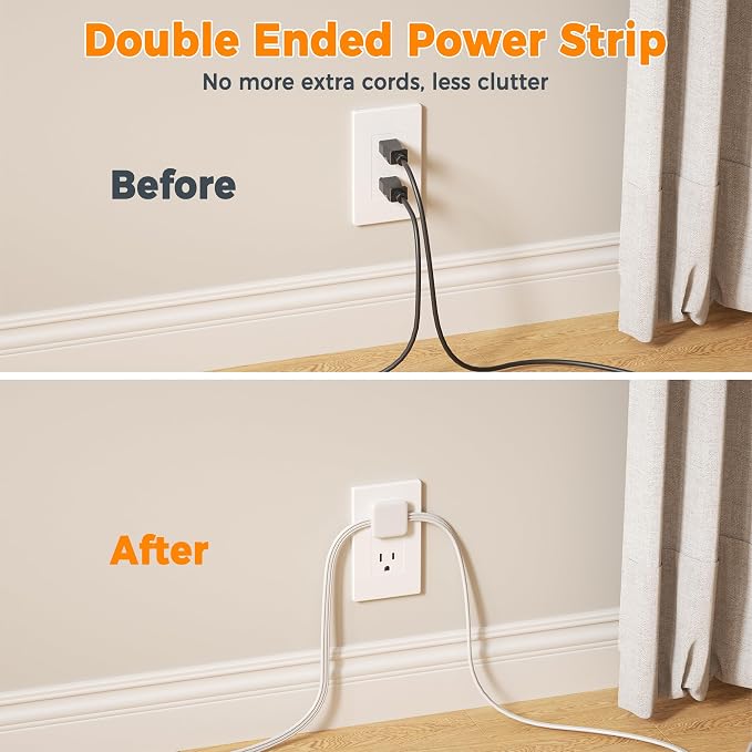 TESSAN Twin Extension Cord 12 FT, Double Ended Flat Plug Surge Protector Power