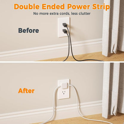 TESSAN Twin Extension Cord 12 FT, Double Ended Flat Plug Surge Protector Power