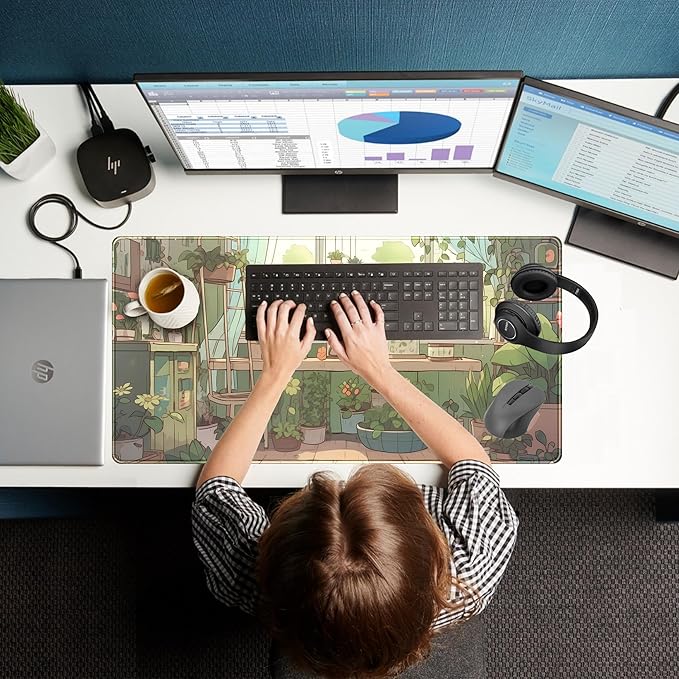 Cute Desk Mat Green Plants Gaming Mouse Pad XXL Large Extended Sage Laptop