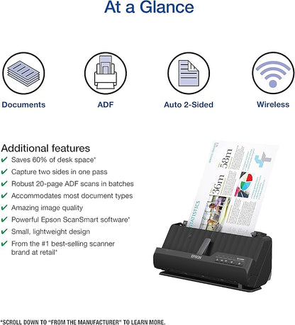 Epson - Workforce ES-C320W - Wireless Compact Desktop Document Scanner -