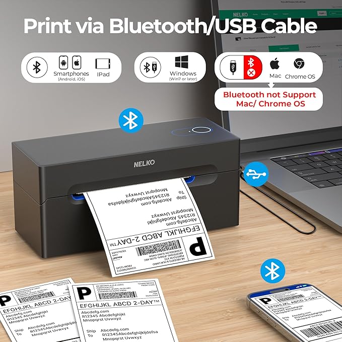 Nelko Bluetooth Thermal Shipping Label Printer, Wireless 4x6 Shipping Label