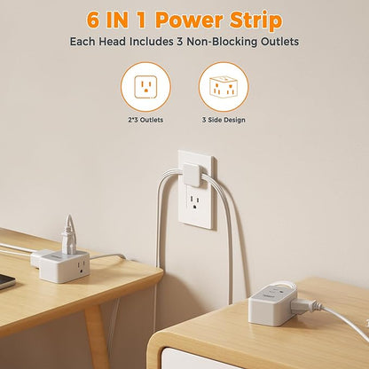 TESSAN Twin Extension Cord 12 FT, Double Ended Flat Plug Surge Protector Power