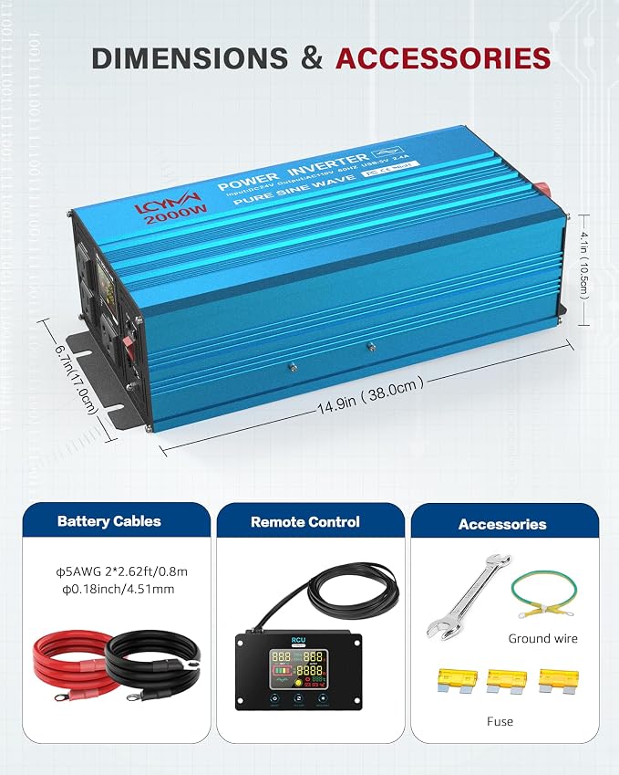 2000 Watt Inverter Pure Sine Wave DC 24V to 110V/120V AC Power Inverters