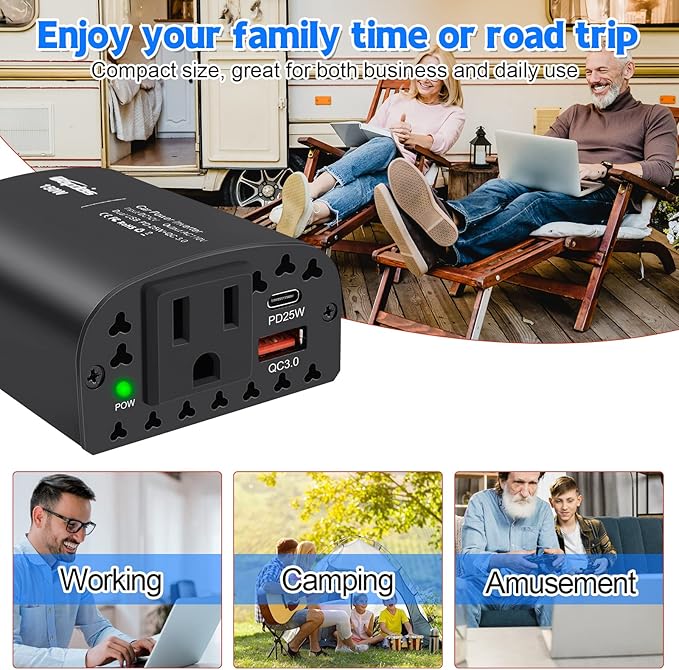 150W Car Power Inverter DC 12V to 110V AC Car Outlet Adapter