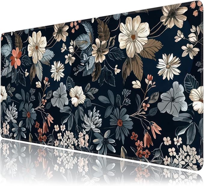 Dark Flower Large Mouse Pad, Gaming Keyboard Desk Pad, Extended Mouse Mat