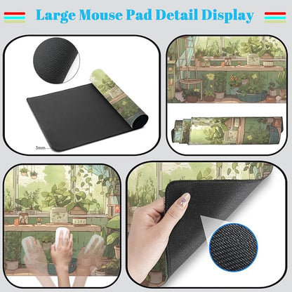 Cute Desk Mat Green Plants Gaming Mouse Pad XXL Large Extended Sage Laptop