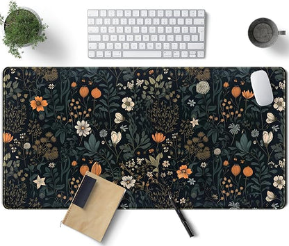 Cute Dark Floral Desk Mat Vintage Flowers Plant Mouse Pad XXL Large Extended