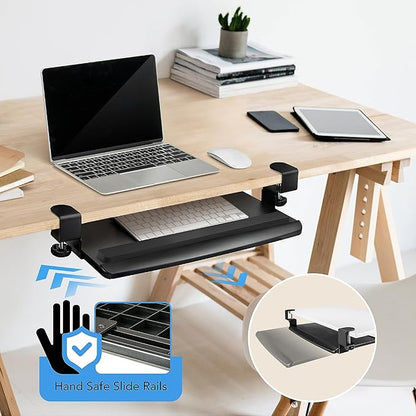 EHO Clamp-On Retractable Adjustable Keyboard Tray, Under Desk Ergonomic