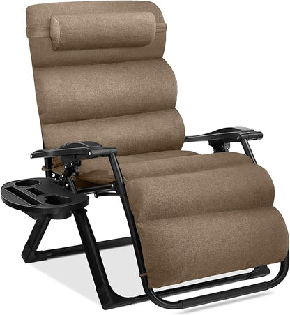 Best Choice Products Oversized Zero Gravity Chair, Folding Outdoor Patio Recliner, XL Anti Gravity Lounger w/Removable Cushion, Cup Holder, Side Tray, 350lb Capacity - Taupe