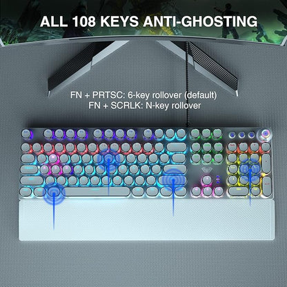 AULA F2088 Typewriter Style Mechanical Gaming Keyboard, Rainbow LED Backlit