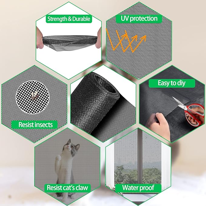 QWR Pet Proof Window Screen Replacement Kit, Patio and Windows.