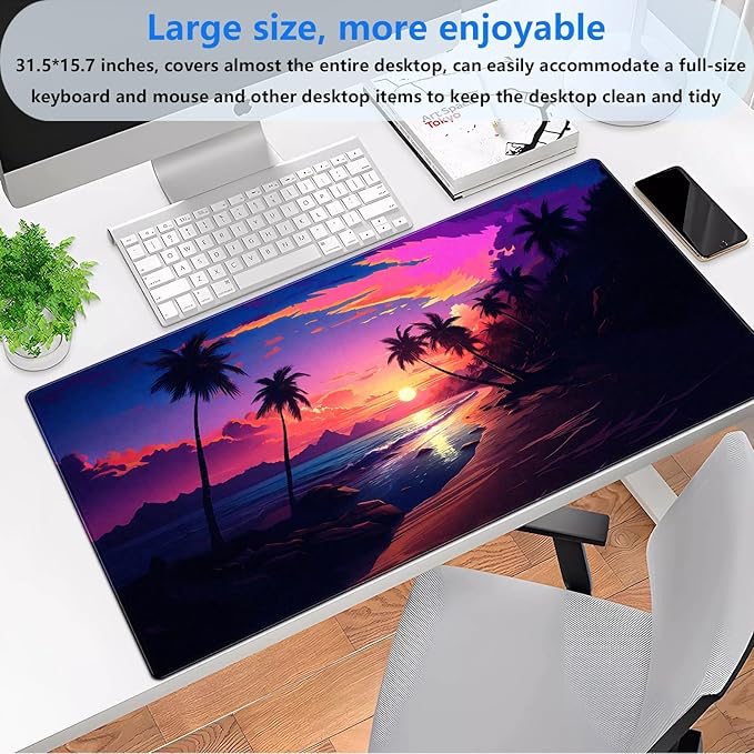 Sunset Beach Gaming Mouse Pad for Desk, Fantasy Ocean Art Desk mat Extended