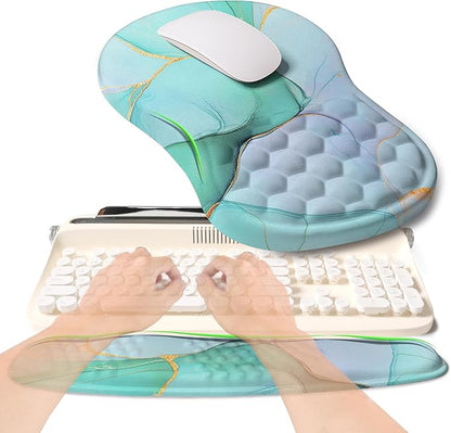 2-in-1 Ergonomic Set, Wave Rise Keyboard Wrist Rest and Massage Bulge Slope