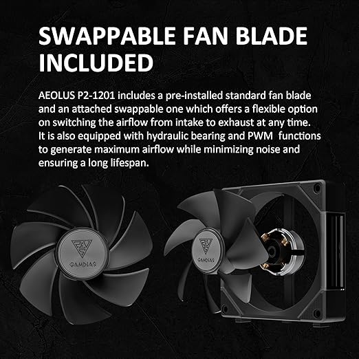 GAMDIAS 120mm ARGB PWM Case Fan, 2 Blades in 1 Fan Pack, Sync