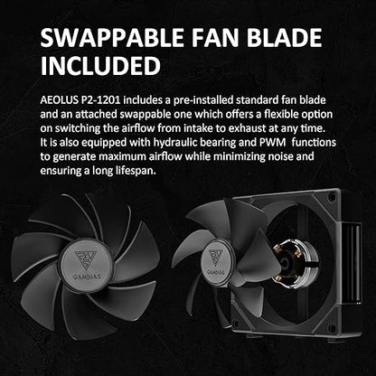 GAMDIAS 120mm ARGB PWM Case Fan, 2 Blades in 1 Fan Pack, Sync