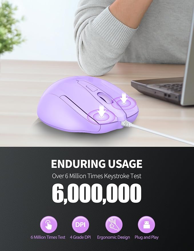 TECKNET Wired Mouse, 6-Button Corded