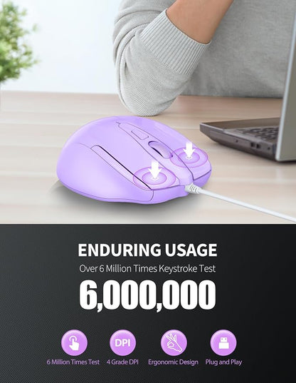 TECKNET Wired Mouse, 6-Button Corded