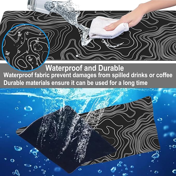 Mouse Pad, Large Mountain Topographic Terrain Map Desk Mat, Extended Non-Slip