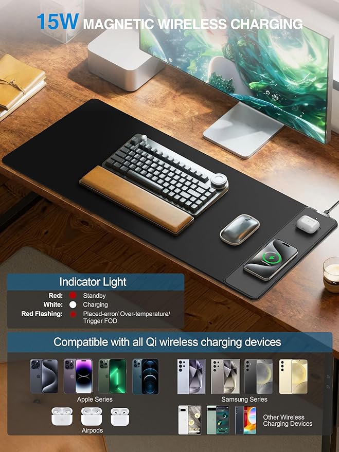 TopMade Mouse Pad with 15W Wireless Charging, Waterproof Gaming Mousepad with