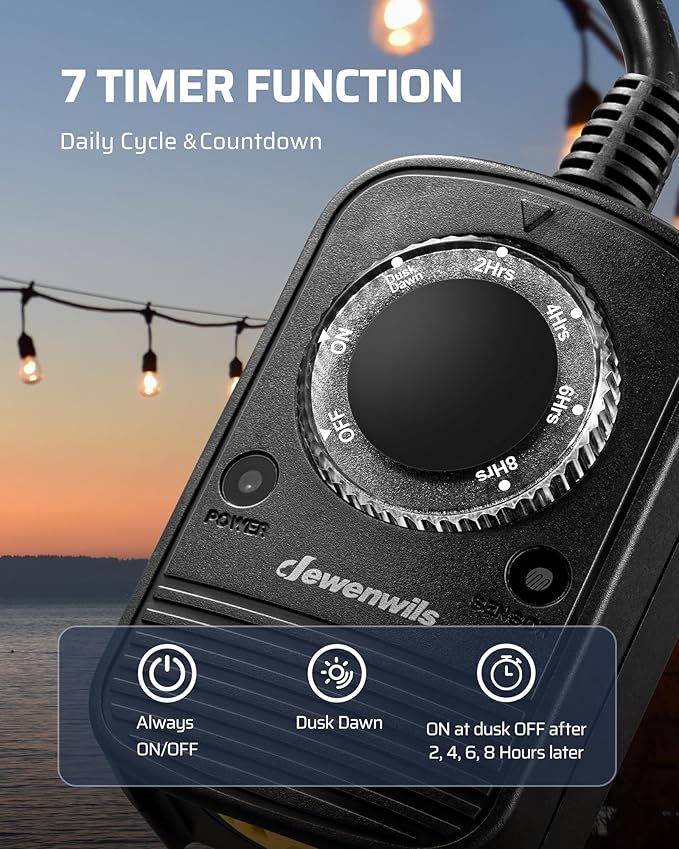 DEWENWILS Outdoor Timer for Lights, Dusk to Dawn Sensor for Electrical Outlet