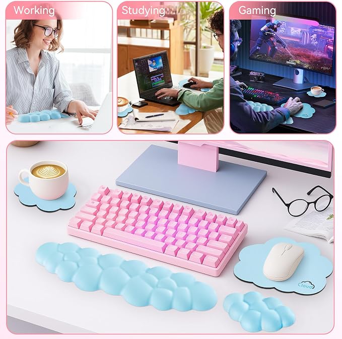 Cloud Wrist Rest for Computer Keyboard, 4-in-1 Memory Foam Leather Cloud