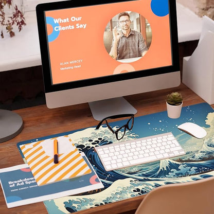 Desk Mat, Japanese Sea Wave Large Gaming Mouse Pad