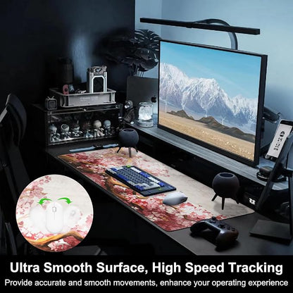 Mouse Pad, Large Blooming Sakura Desk Mat, Extended Non-Slip Gaming Keyboard