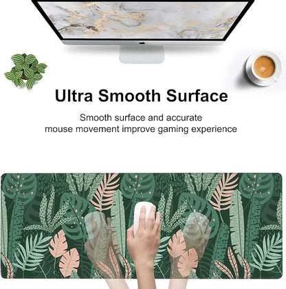 Tropical Plants and Leaves Desk Mat, Large Tropical Palm Leaves Gaming Keyboard