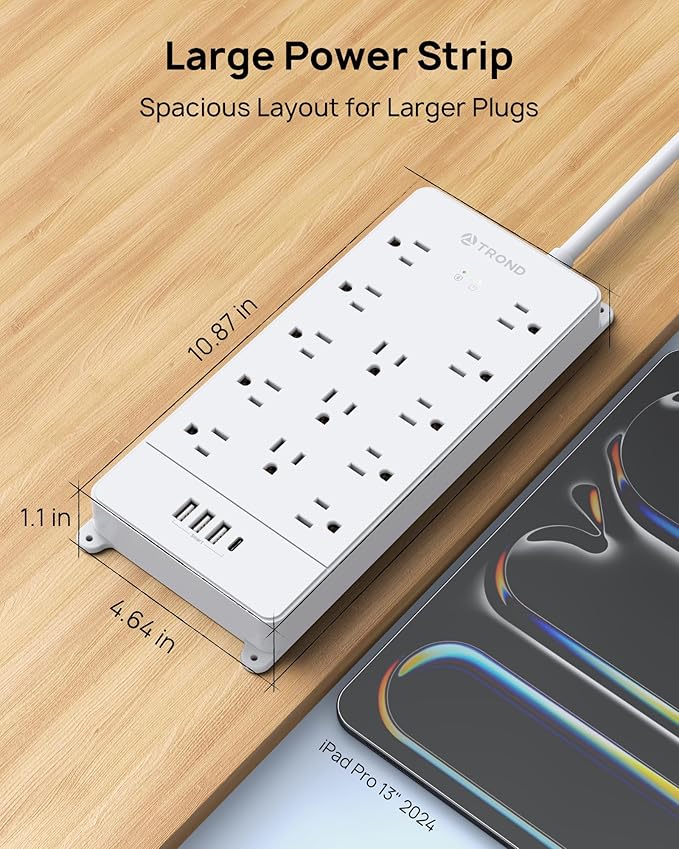 TROND Surge Protector Power Strip 10 ft Cord