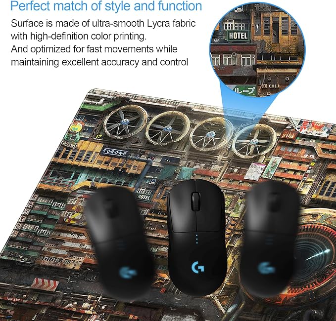 Futuristic Fantasy Mouse Pad, Cyberpunk Style Desk Mat, Extended XL Gaming
